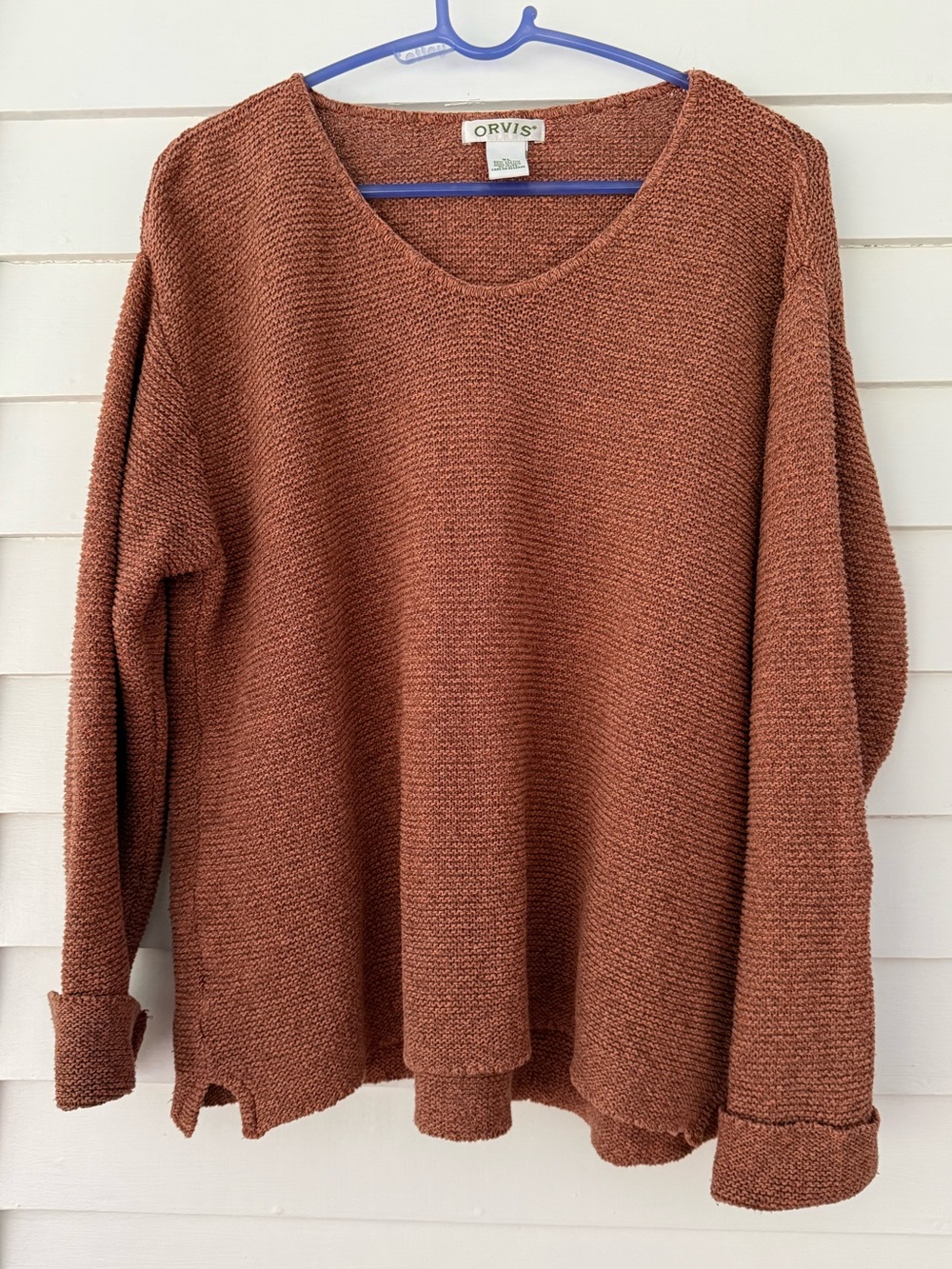 Orvis | Textured Knit Sweater XL Dusty Rose Cotton Blend Pullover